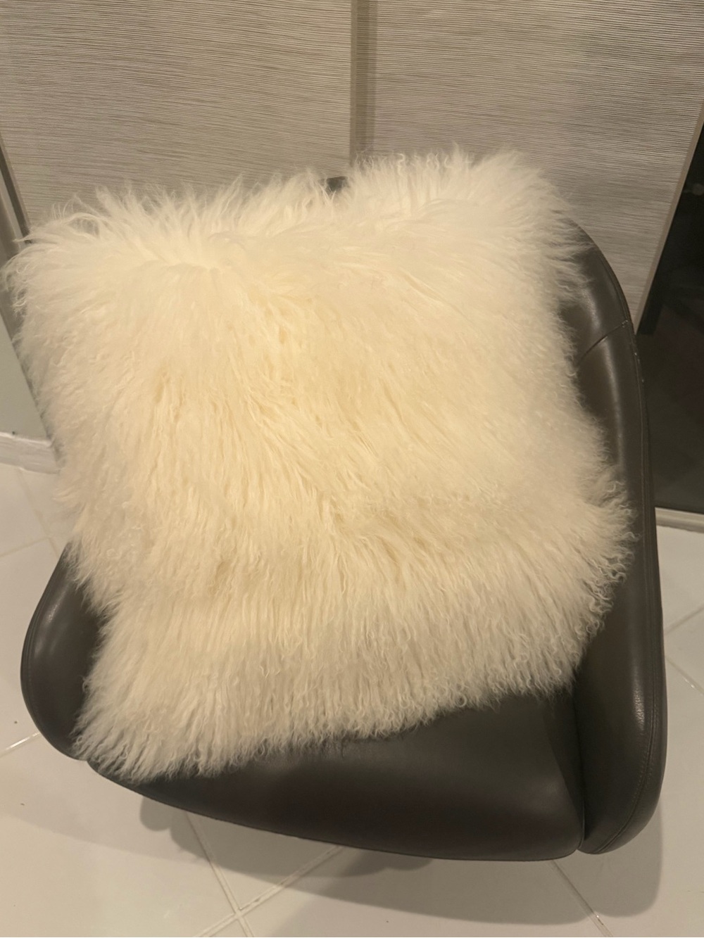 Crate&Barrel White Mongolian Fur 20” Accent Pillow New